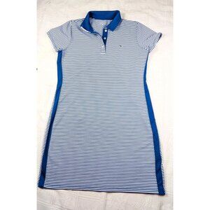Vineyard Vines Performance Dress Women's Medium white blue stripe shirt style